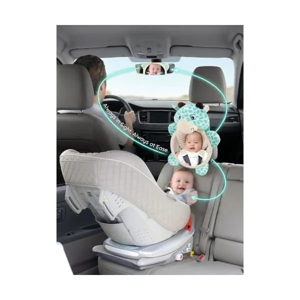 Baby Car Mirror for Back Seat Shatterproof Acrylic Rear View | 14cm Clear View, Soft Plush Padding, Secure 3 Point Fixing, Anti Shake Design, Cute Deer Style, Durable Acrylic for Newborns
