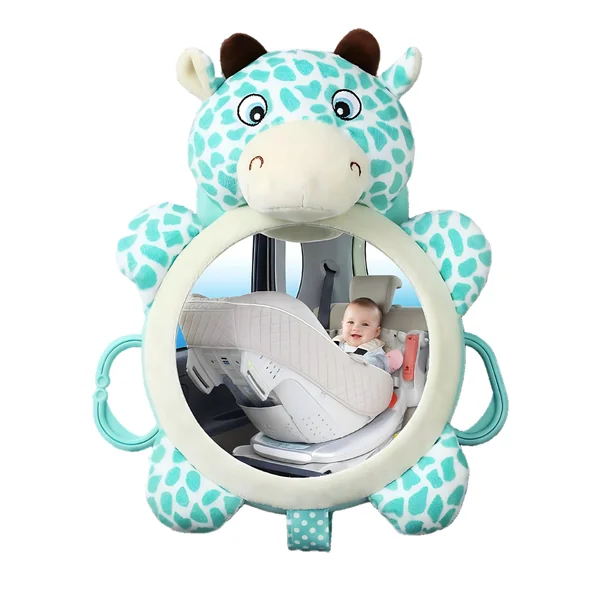 Baby Car Mirror for Back Seat Shatterproof Acrylic Rear View | 14cm Clear View, Soft Plush Padding, Secure 3 Point Fixing, Anti Shake Design, Cute Deer Style, Durable Acrylic for Newborns