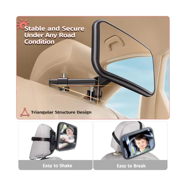 Baby Car Mirror for Car Seat Safely Mirror Hook Clip Design for Rear Facing Infant Newborn 360° Rotation Backseat Mirrors with Wide Clear View, Shatterproof, Easy Install Baby Essentials