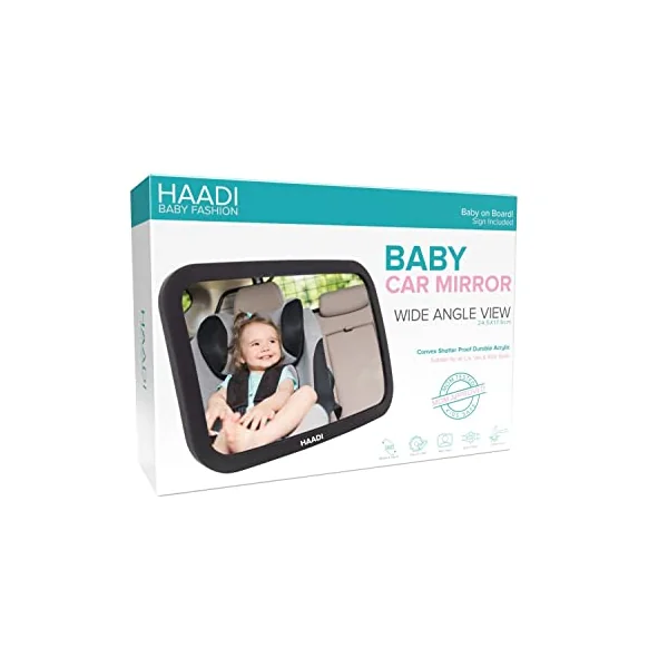 Baby Car Mirror Rear View - 360 ° Adjustable, Extra Wide Crystal Clear & Shatterproof Back Seat Baby Essentials to See Rear Facing Infants, Babies, Kids, Child & New born (Pack of 1)