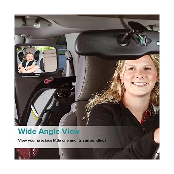 Baby Car Mirror Rear View - 360 ° Adjustable, Extra Wide Crystal Clear & Shatterproof Back Seat Baby Essentials to See Rear Facing Infants, Babies, Kids, Child & New born (Pack of 1)