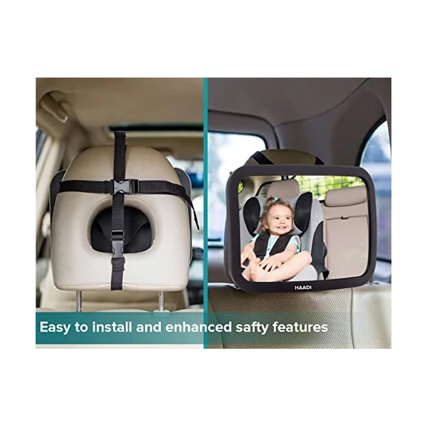 Baby Car Mirror Rear View - 360 ° Adjustable, Extra Wide Crystal Clear & Shatterproof Back Seat Baby Essentials to See Rear Facing Infants, Babies, Kids, Child & New born (Pack of 1)