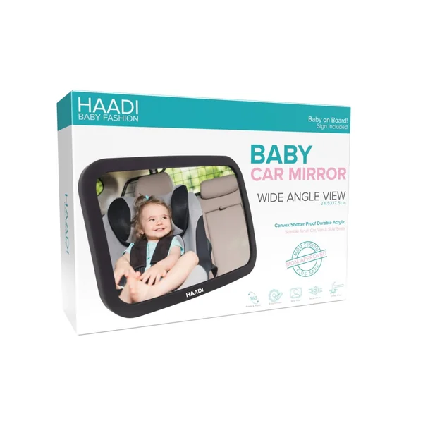 Baby Car Mirror Rear View - 360 ° Adjustable, Extra Wide Crystal Clear & Shatterproof Back Seat Baby Essentials to See Rear Facing Infants, Babies, Kids, Child & New born (Pack of 1)