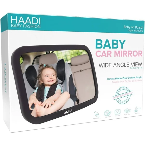 Baby Car Mirror Rear View - 360 ° Adjustable, Extra Wide Crystal Clear & Shatterproof Back Seat Baby Essentials to See Rear Facing Infants, Babies, Kids, Child & New born (Pack of 2)