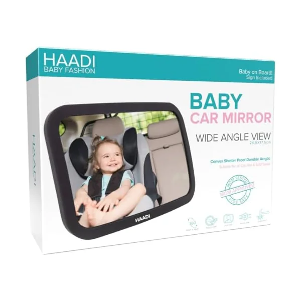 Baby Car Mirror Rear View - 360 ° Adjustable, Extra Wide Crystal Clear & Shatterproof Back Seat Baby Essentials to See Rear Facing Infants, Babies, Kids, Child & New born (Pack of 4)