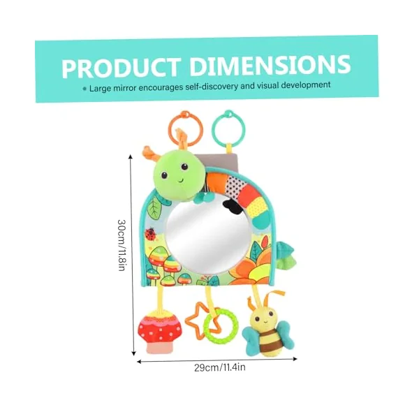 Baby Car Mirror Rear View with Soft Hanging Green Caterpillar Toys, Keeps Baby Entertained & Parents at Ease, for Car Seat and Stroller, Safety Mirror