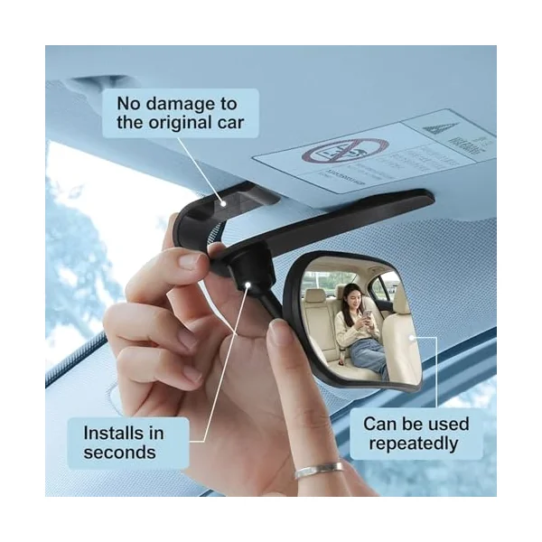 Baby Car Seat Mirror for Rear Facing with Wide-View HD Glass Easy Clip-On Backseat Mirror to Observe Rear-Facing Infant Safely Black