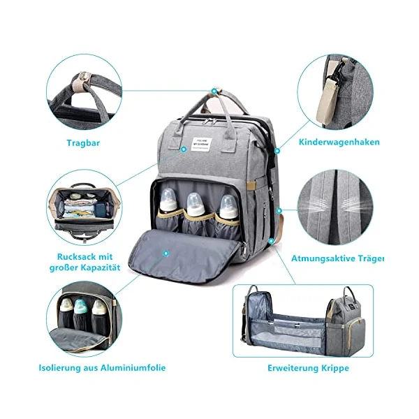 Baby Changing Bag Backpack, Nappy Backpack, Baby Bag, Travel Backpack with Changing Mat, Multifunctional, Water-Repellent, Large Capacity Changing Backpack, Large Travel Backpack for Mum and Dad