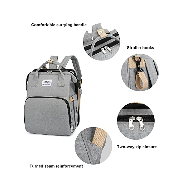Baby Changing Bag Backpack Nappy Changing Bag Diaper Bag Backpack with Changing Mat Portable Travel Diaper Bag Baby Bed Backpack Multifunctional Mummy Bag with USB Port