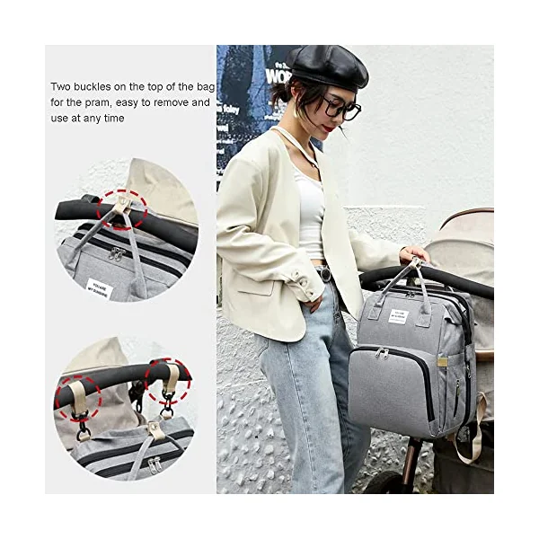 Baby Changing Bag Backpack Nappy Changing Bag Diaper Bag Backpack with Changing Mat Portable Travel Diaper Bag Baby Bed Backpack Multifunctional Mummy Bag with USB Port
