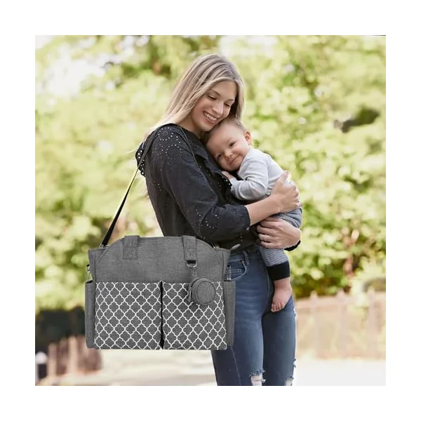 Baby Changing Bag Large, Waterproof Nappy Tote with Insulated Pockets | 40x29cm, Pacifier Pocket, Strap 60-114cm, Hand, Shoulder, Crossbody, Durable, Lightweight, For Outings Travel Hospitals
