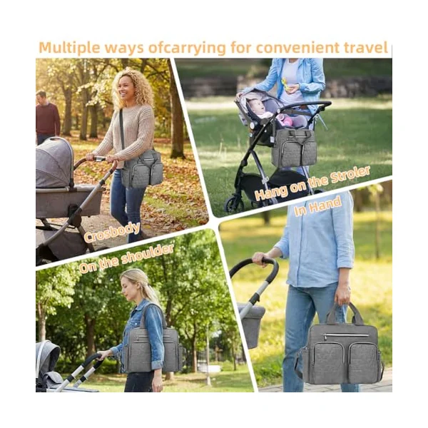 Baby Changing Bag, Nappy Bag Tote Multifunction Nappy Bags, Diaper Messenger with Stroller Straps and Insulated Pockets, Portable Waterproof and Large Capacity Mommy Diaper Tote for Mum and Dad