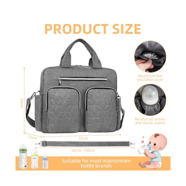 Baby Changing Bag, Nappy Bag Tote Multifunction Nappy Bags, Diaper Messenger with Stroller Straps and Insulated Pockets, Portable Waterproof and Large Capacity Mommy Diaper Tote for Mum and Dad