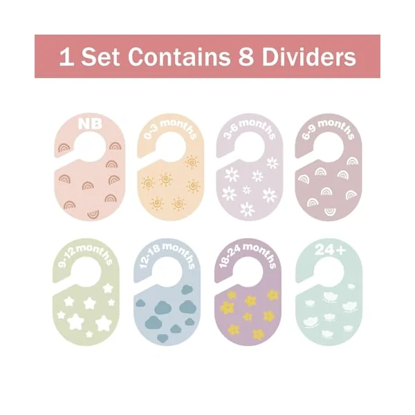 Baby Closet Dividers Durable Plastic Clothes Organizers 8 Pack | Double-Sided Dividers Wardrobe Organizer for Newborn to Toddler, Clothes Organizer by Size & Age Nursery Clothes Dividers