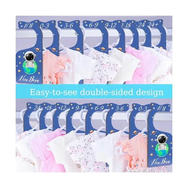 Baby Closet Dividers for Clothes Organizer - Set of 8 Wooden Double-Sided Blue Baby Clothes Size Hanger Organizer from Newborn to 24 Months for Daycare Wardrobe, Boy Nursery Decor