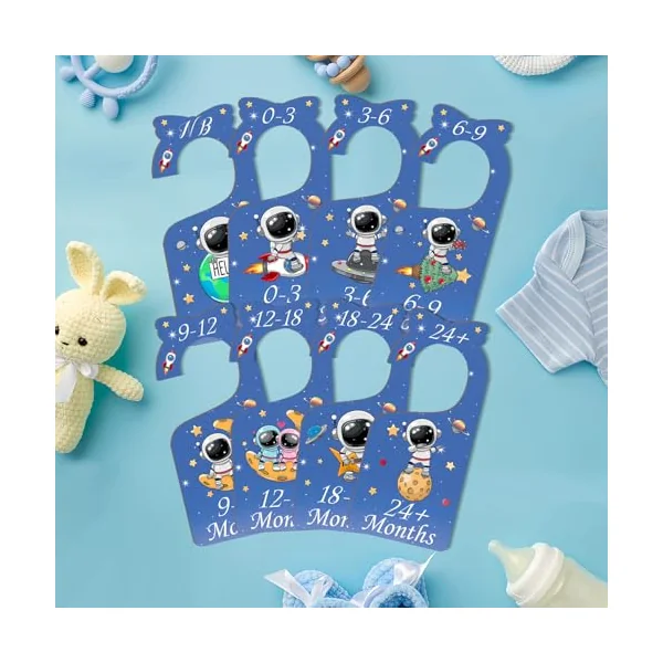 Baby Closet Dividers for Clothes Organizer - Set of 8 Wooden Double-Sided Blue Baby Clothes Size Hanger Organizer from Newborn to 24 Months for Daycare Wardrobe, Boy Nursery Decor