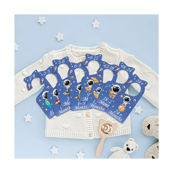 Baby Closet Dividers for Clothes Organizer - Set of 8 Wooden Double-Sided Blue Baby Clothes Size Hanger Organizer from Newborn to 24 Months for Daycare Wardrobe, Boy Nursery Decor