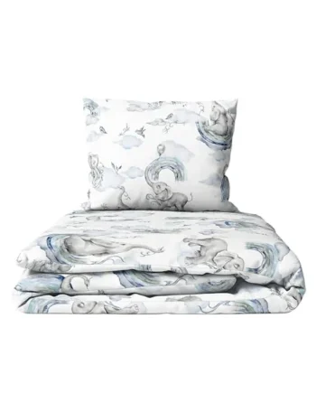 Baby Comfort 2-Piece Toddler Duvet & Pillow Set - 120x90 cm - 100% Cotton Breathable Fabric - Machine Washable Quilted Bedding for Cot Bed 12M+ (Blue Elephants)