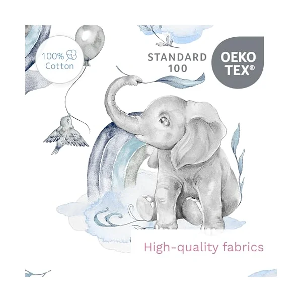 Baby Comfort 2-Piece Toddler Duvet & Pillow Set - 120x90 cm - 100% Cotton Breathable Fabric - Machine Washable Quilted Bedding for Cot Bed 12M+ (Blue Elephants)