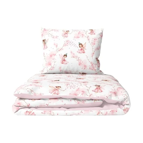 Baby Comfort 4 Piece Duvet Pillow Duvet Cover Pillowcase 80x70 cm Bedding Set for Crib Bedside Crib or Travel Cot 12M+ (Fairies)