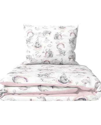 Baby Comfort 4 Piece Duvet Pillow Duvet Cover Pillowcase 80x70 cm Bedding Set for Crib Bedside Crib or Travel Cot 12M+ (Pink Elephants)