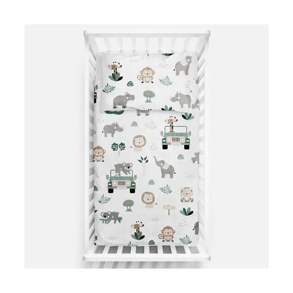 Baby Comfort 4 Piece Duvet Pillow Duvet Cover Pillowcase 80x70 cm Bedding Set for Crib Bedside Crib or Travel Cot 12M+ (Safari Cars)