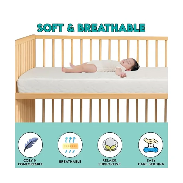Baby Cot Bed Mattress 120x60x7.5cm – Hypoallergenic & Breathable Foam Mattress for Toddlers & Newborns – Removable Washable Quilted Cover – Anti-Allergy Travel Cot Mattress – UK Made