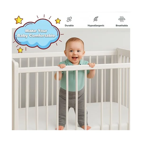 Baby Cot Bed Mattress 120x60x7.5cm – Hypoallergenic & Breathable Foam Mattress for Toddlers & Newborns – Removable Washable Quilted Cover – Anti-Allergy Travel Cot Mattress – UK Made