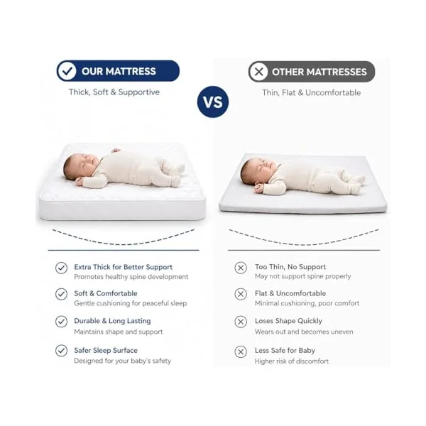 Baby Crib Mattress - With Full Protection, Hypoallergenic, Super Soft, Breathable, Extra Thick Baby Cot Mattress, Waterproof, Removable Washable Cover, Made In UK (80 x 50 x 5 CM)