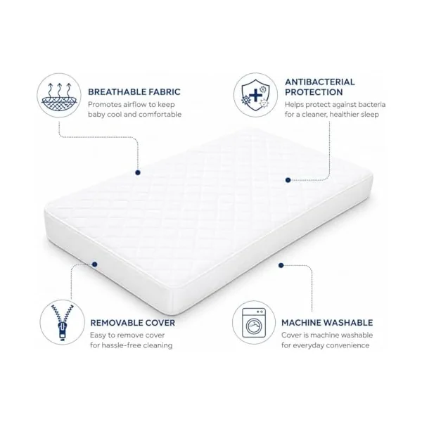 Baby Crib Mattress - With Full Protection, Hypoallergenic, Super Soft, Breathable, Extra Thick Baby Cot Mattress, Waterproof, Removable Washable Cover, Made In UK (80 x 50 x 5 CM)