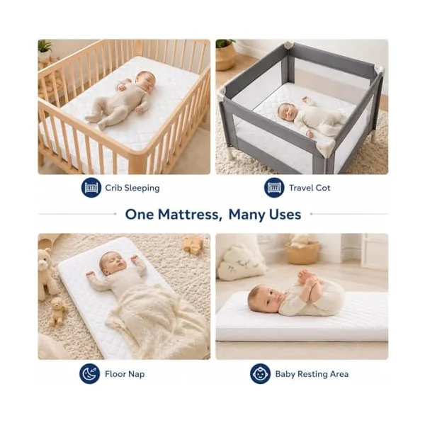Baby Crib Mattress - With Full Protection, Hypoallergenic, Super Soft, Breathable, Extra Thick Baby Cot Mattress, Waterproof, Removable Washable Cover, Made In UK (80 x 50 x 5 CM)
