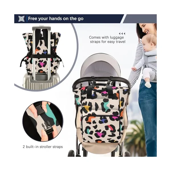 Baby Diaper Bag Backpack,Multifunction Baby Nappy Changing Bags with Insulated Pockets-Brown Leopard Print Pattern