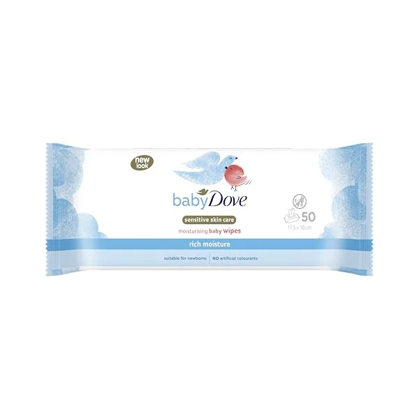 Baby Dove Sensitive Skin Care Baby Wipes, Rich Moisture - Soft Cleansing, Moisturising & Gentle Wet Tissue for Newborns & Infants, Perfect for Nursery & Travel Essentials, Resealable - Pack of 6