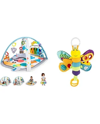 Baby Einstein, 4-in-1 Kickin' Tunes and Language Discovery Play Gym with Piano, Mat with Detachable Activity Toys & LAMAZE Freddie The Firefly - Clip on Pram and Pushchair Newborn Baby Toy