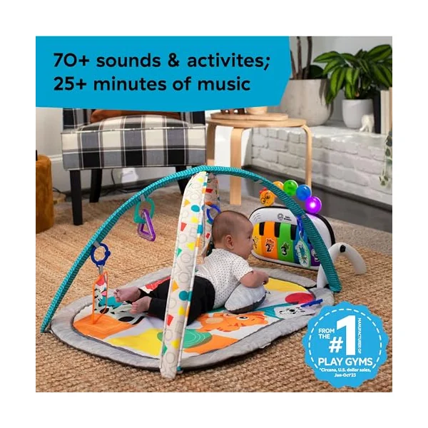 Baby Einstein 4-in-1 Kickin Tunes Play Gym, Tummy Time Baby Play Mat with Kick Piano, Music & Language Discovery, Sensory Toys, Lights & Sounds, for Newborns & Up