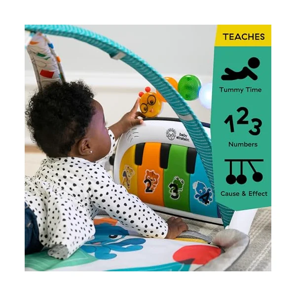 Baby Einstein 4-in-1 Kickin Tunes Play Gym, Tummy Time Baby Play Mat with Kick Piano, Music & Language Discovery, Sensory Toys, Lights & Sounds, for Newborns & Up
