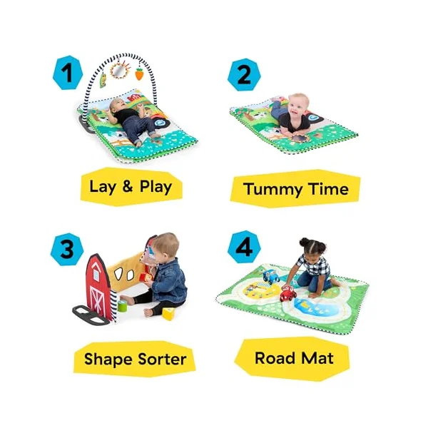 Baby Einstein Farm Explorers Busy Barnyard 4-in-1 Musical Activity Gym, with Shape Sorter, Ages 0 Months to 4+ Years