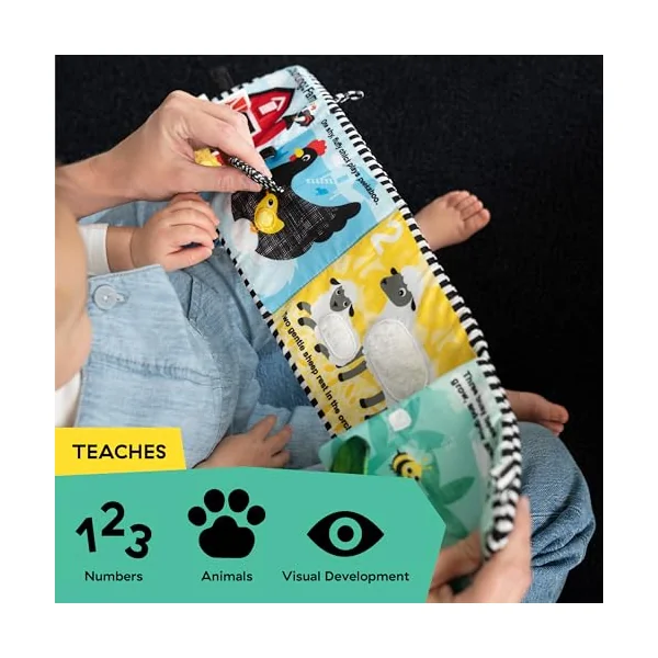 Baby Einstein Farm Explorers Counting at The Farm Soft Activity Book, Multisensory, for Tummy Time, Ages 0+ Months
