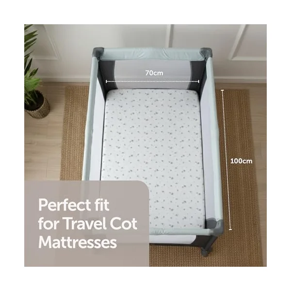 Baby Elegance Travel Cot Sheets 70x100 cm, Fitted, 2-Pack (Elephant Design) | Machine Washable, Ultra-Soft & Breathable Cotton, Premium-Quality Jersey, Hypoallergenic, Durable Quality, Includes 2 Sheets