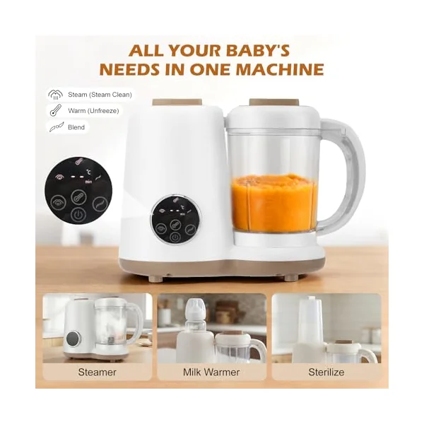 Baby Food Maker, Baby Food Processor and Steamer Blender All in One with Steriliser, Bottle Warmer & Defrost, 1000ml Large Capacity LED Touch Screen for Fruit, Vegetables, Beef, Chicken, Fish,BPA-Free