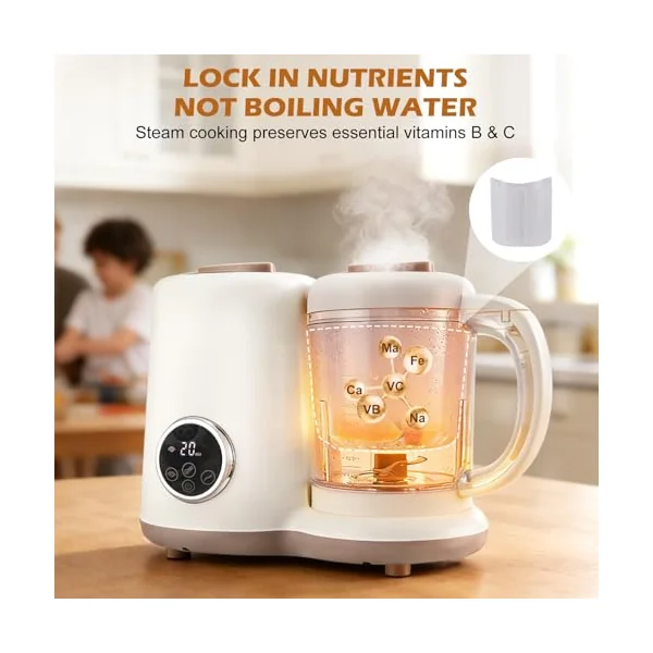 Baby Food Maker, Baby Food Processor and Steamer Blender All in One with Steriliser, Bottle Warmer & Defrost, 1000ml Large Capacity LED Touch Screen for Fruit, Vegetables, Beef, Chicken, Fish,BPA-Free