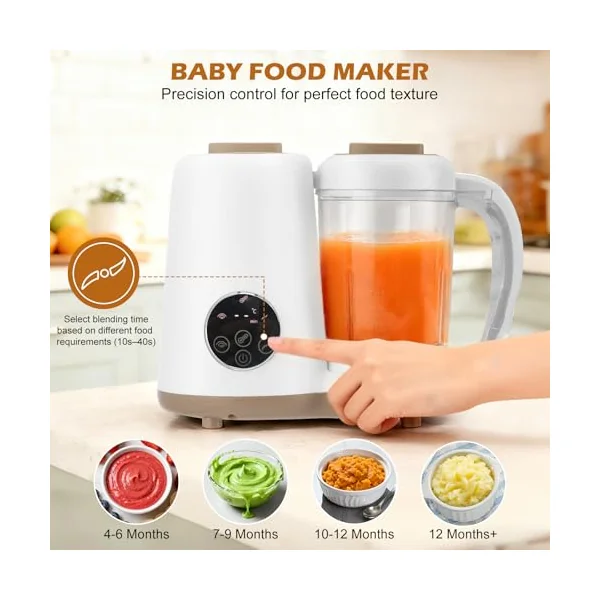 Baby Food Maker, Baby Food Processor and Steamer Blender All in One with Steriliser, Bottle Warmer & Defrost, 1000ml Large Capacity LED Touch Screen for Fruit, Vegetables, Beef, Chicken, Fish,BPA-Free