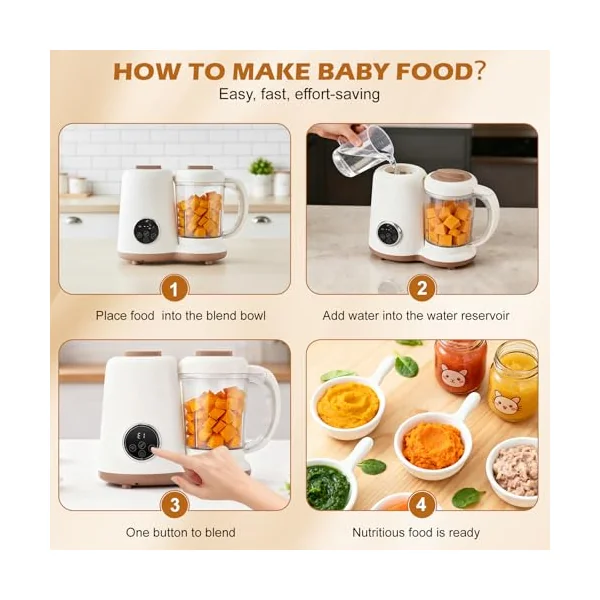 Baby Food Maker, Baby Food Processor and Steamer Blender All in One with Steriliser, Bottle Warmer & Defrost, 1000ml Large Capacity LED Touch Screen for Fruit, Vegetables, Beef, Chicken, Fish,BPA-Free