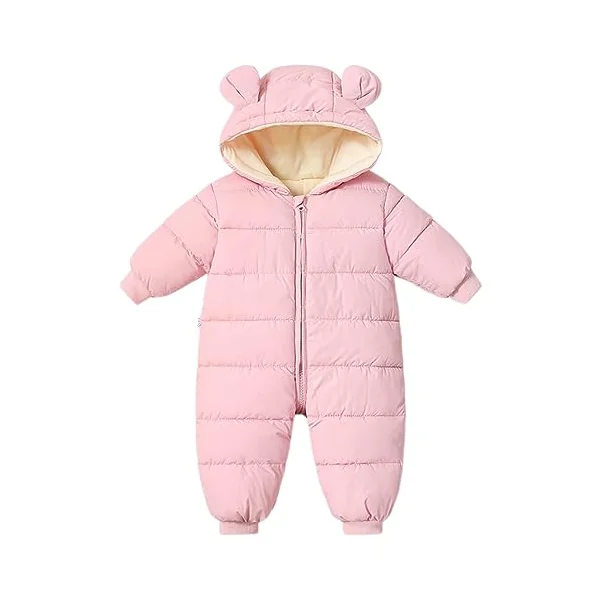 Baby Girls Boys Snowsuit Winter Coat Newborn Thick Zipper Jumpsuit Infant Windproof Hooded Fleece Romper Outerwear Pink 6-9 Months