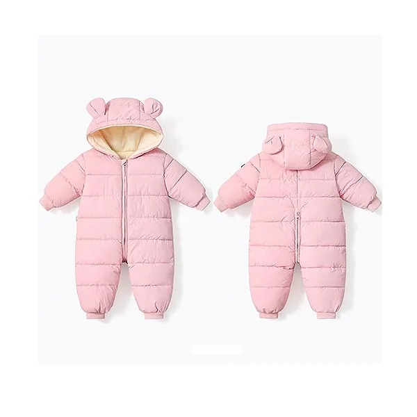 Baby Girls Boys Snowsuit Winter Coat Newborn Thick Zipper Jumpsuit Infant Windproof Hooded Fleece Romper Outerwear Pink 6-9 Months