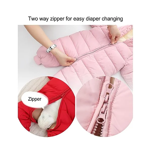 Baby Girls Boys Snowsuit Winter Coat Newborn Thick Zipper Jumpsuit Infant Windproof Hooded Fleece Romper Outerwear Pink 6-9 Months