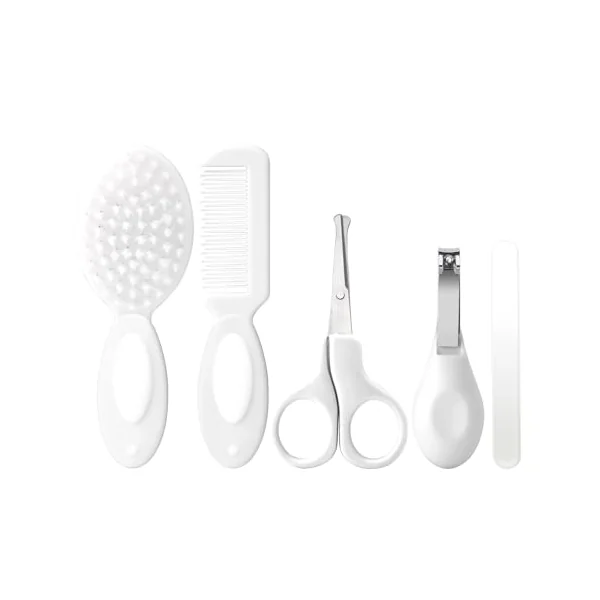Baby Grooming Kit Newborn,Infant Safety Care Set with Hair Brush Comb Nail Clipper, Baby Essentials for Newborn,5 Pcs, Write