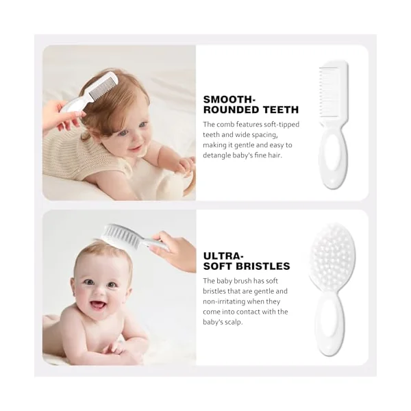 Baby Grooming Kit Newborn,Infant Safety Care Set with Hair Brush Comb Nail Clipper, Baby Essentials for Newborn,5 Pcs, Write