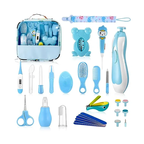 Baby Healthcare and Grooming Kit, 28PCS Upgraded Safety Care Kit, with Hair Brush Comb Nail Clippers and More for Newborn Infant Toddlers Baby (Blue)