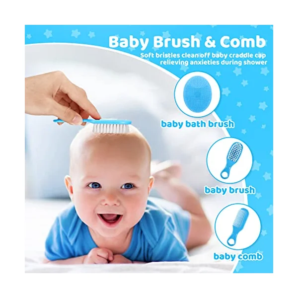 Baby Healthcare and Grooming Kit, 28PCS Upgraded Safety Care Kit, with Hair Brush Comb Nail Clippers and More for Newborn Infant Toddlers Baby (Blue)